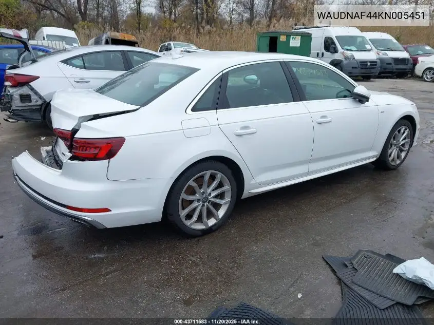 WAUDNAF44KN005451 2019 Audi A4 45 Premium