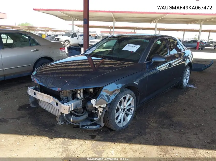 2019 Audi A4 40 Premium/40 Titanium Premium VIN: WAUGMAF49KA057472 Lot: 45550992