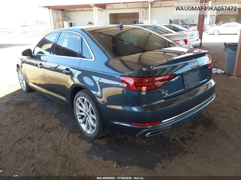 2019 Audi A4 40 Premium/40 Titanium Premium VIN: WAUGMAF49KA057472 Lot: 45550992