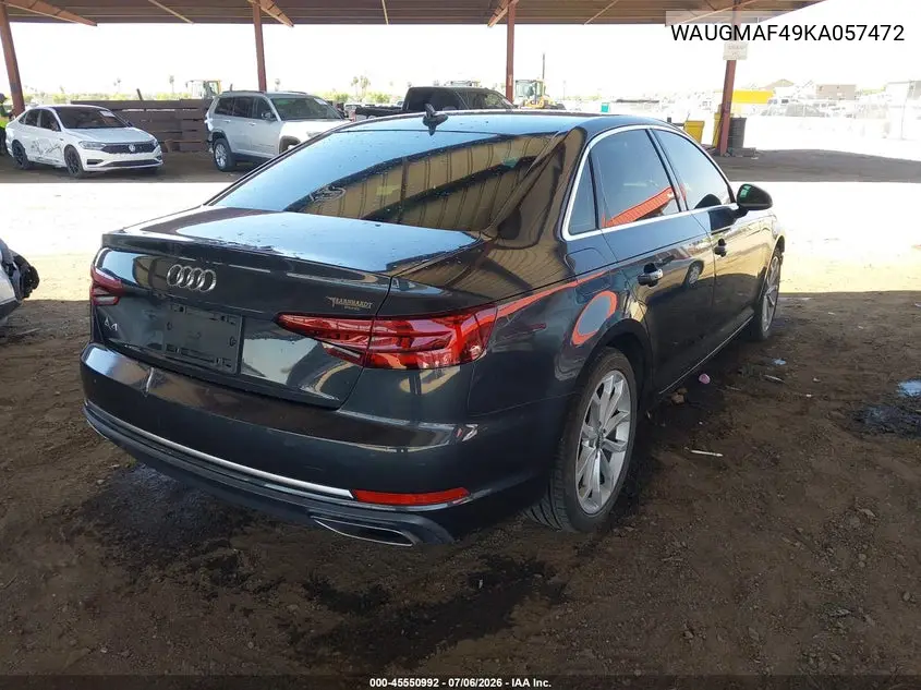 2019 Audi A4 40 Premium/40 Titanium Premium VIN: WAUGMAF49KA057472 Lot: 45550992