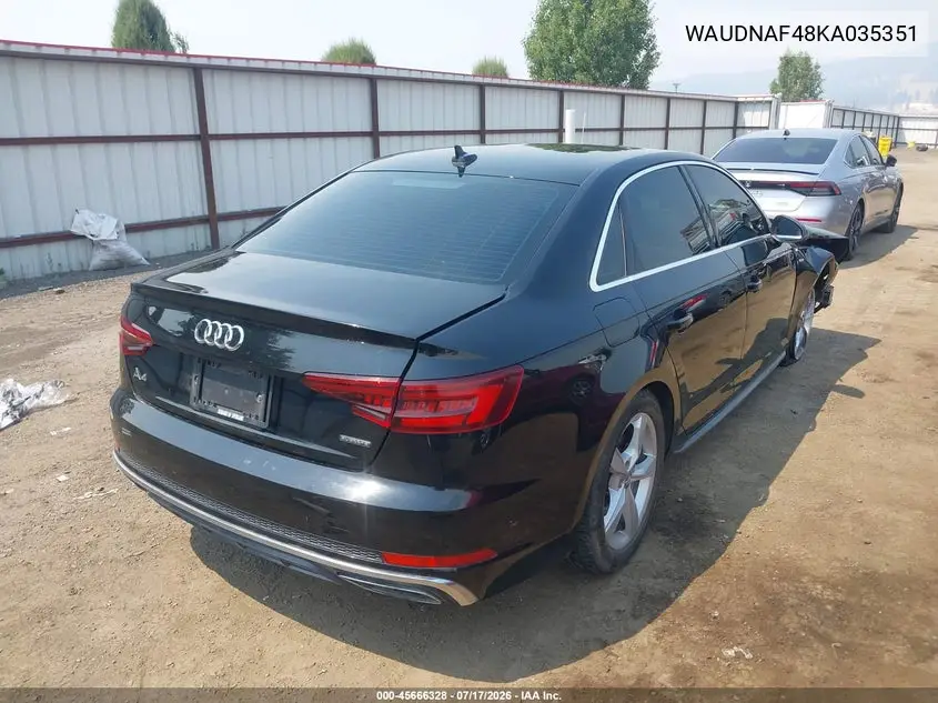 2019 Audi A4 45 Premium VIN: WAUDNAF48KA035351 Lot: 45666328