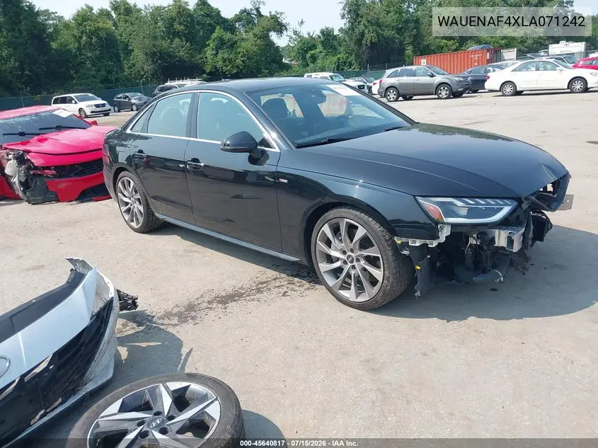 2020 Audi A4 Premium Plus 45 Tfsi Quattro S Tronic VIN: WAUENAF4XLA071242 Lot: 45640817