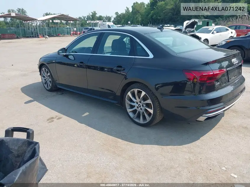 2020 Audi A4 Premium Plus 45 Tfsi Quattro S Tronic VIN: WAUENAF4XLA071242 Lot: 45640817