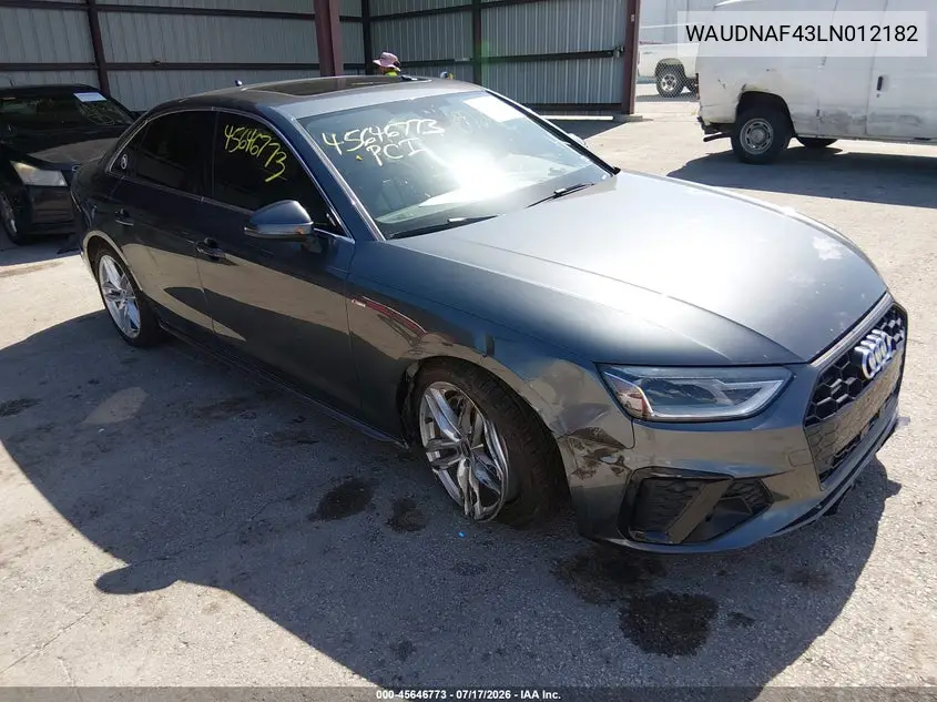2020 Audi A4 Premium 45 Tfsi Quattro S Tronic VIN: WAUDNAF43LN012182 Lot: 45646773