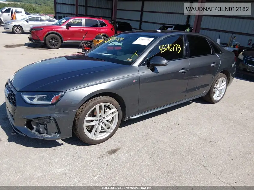 2020 Audi A4 Premium 45 Tfsi Quattro S Tronic VIN: WAUDNAF43LN012182 Lot: 45646773