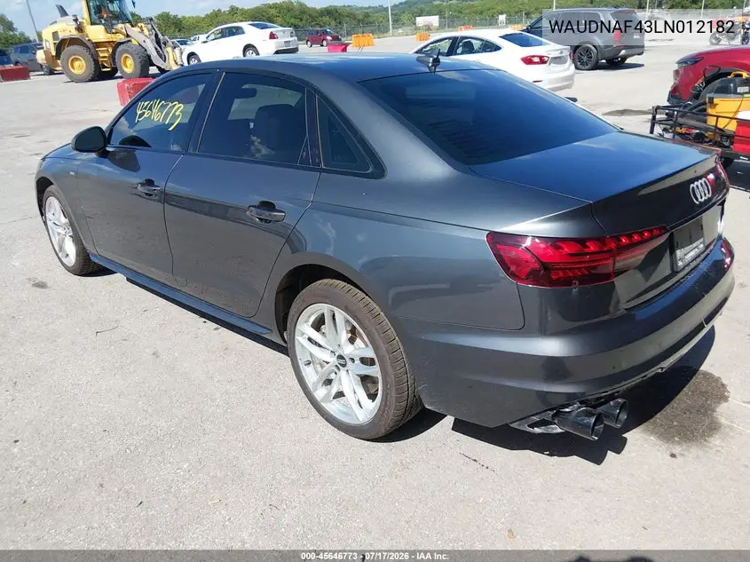 2020 Audi A4 Premium 45 Tfsi Quattro S Tronic VIN: WAUDNAF43LN012182 Lot: 45646773