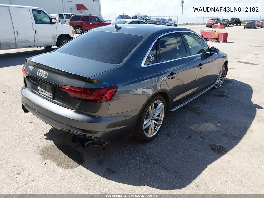 2020 Audi A4 Premium 45 Tfsi Quattro S Tronic VIN: WAUDNAF43LN012182 Lot: 45646773