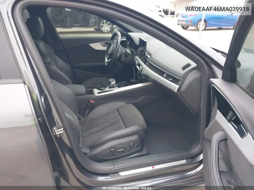 2021 Audi A4 Premium Plus 45 Tfsi S Line Quattro S Tronic VIN: WAUEAAF46MA039918 Lot: 45386338