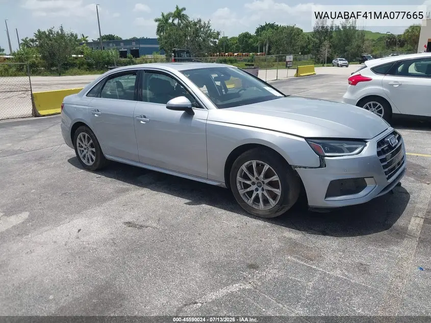 2021 Audi A4 Premium 40 Tfsi Quattro S Tronic VIN: WAUABAF41MA077665 Lot: 45590024