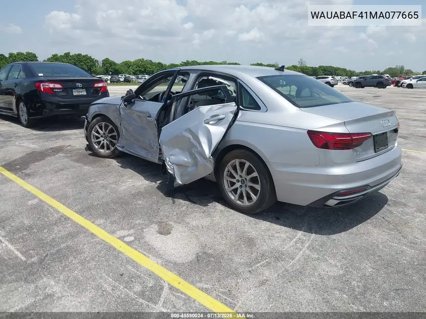 2021 Audi A4 Premium 40 Tfsi Quattro S Tronic VIN: WAUABAF41MA077665 Lot: 45590024