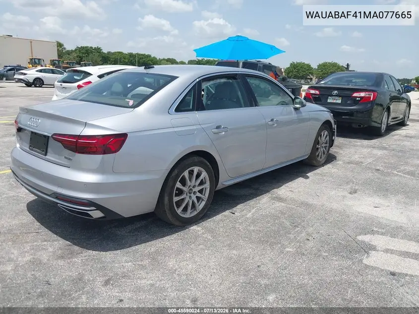 2021 Audi A4 Premium 40 Tfsi Quattro S Tronic VIN: WAUABAF41MA077665 Lot: 45590024