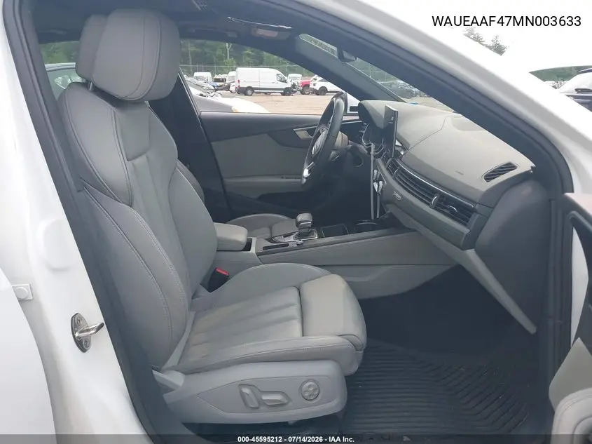 2021 Audi A4 Premium Plus 45 Tfsi S Line Quattro S Tronic VIN: WAUEAAF47MN003633 Lot: 45595212