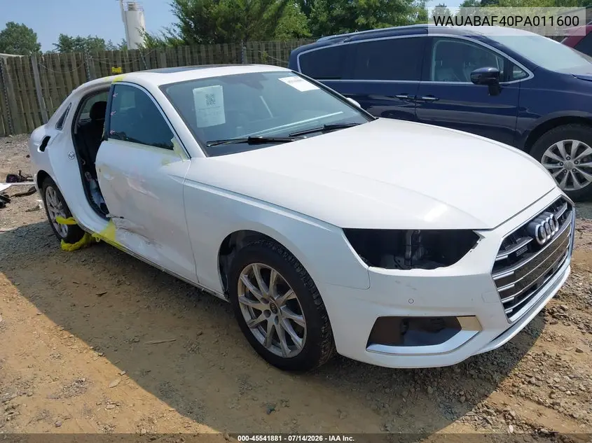 2023 Audi A4 Premium 40 Tfsi Quattro S Tronic VIN: WAUABAF40PA011600 Lot: 45541881