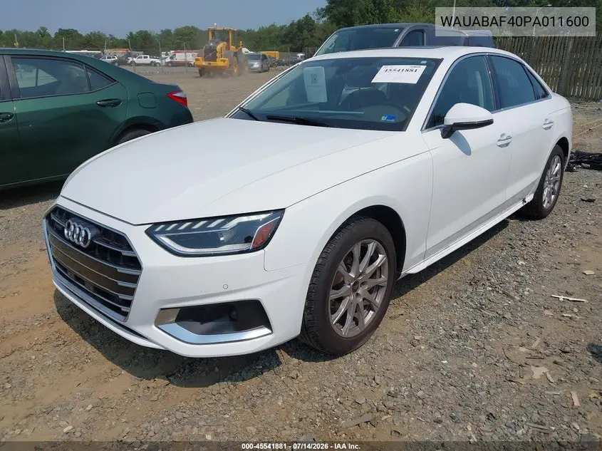 2023 Audi A4 Premium 40 Tfsi Quattro S Tronic VIN: WAUABAF40PA011600 Lot: 45541881