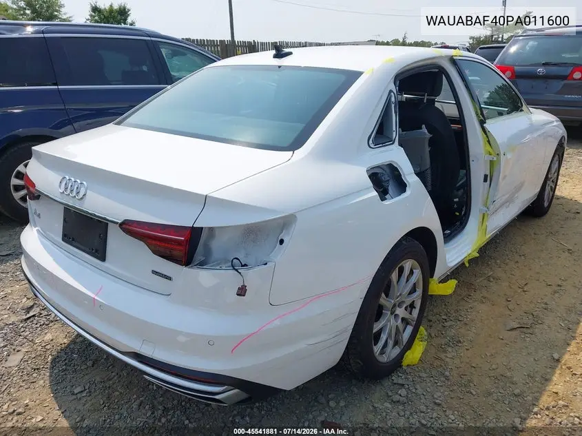 2023 Audi A4 Premium 40 Tfsi Quattro S Tronic VIN: WAUABAF40PA011600 Lot: 45541881
