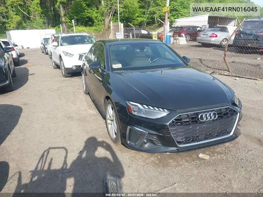 2024 Audi A4 Premium Plus 45 Tfsi S Line Quattro S Tronic VIN: WAUEAAF41RN016045 Lot: 45155767