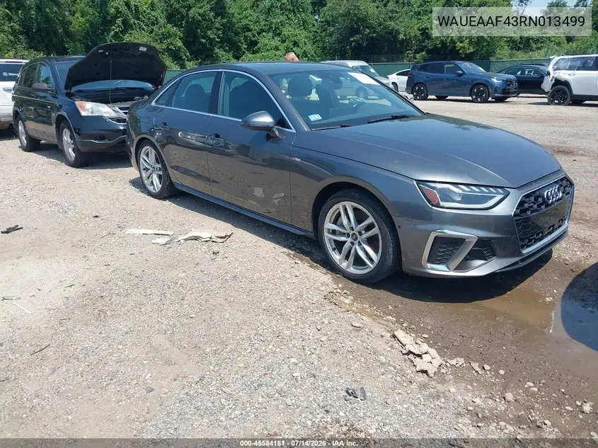 2024 Audi A4 Premium Plus 45 Tfsi S Line Quattro S Tronic VIN: WAUEAAF43RN013499 Lot: 45584181