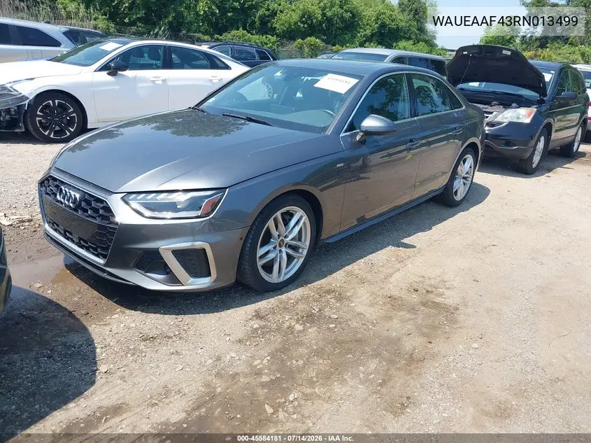2024 Audi A4 Premium Plus 45 Tfsi S Line Quattro S Tronic VIN: WAUEAAF43RN013499 Lot: 45584181