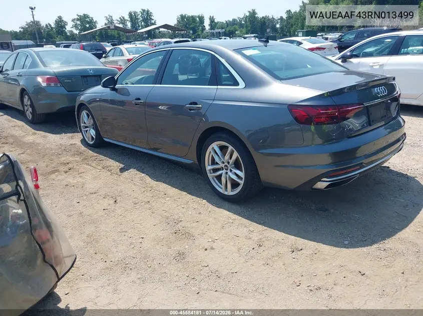 2024 Audi A4 Premium Plus 45 Tfsi S Line Quattro S Tronic VIN: WAUEAAF43RN013499 Lot: 45584181
