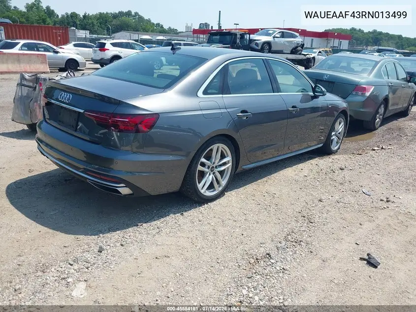 2024 Audi A4 Premium Plus 45 Tfsi S Line Quattro S Tronic VIN: WAUEAAF43RN013499 Lot: 45584181