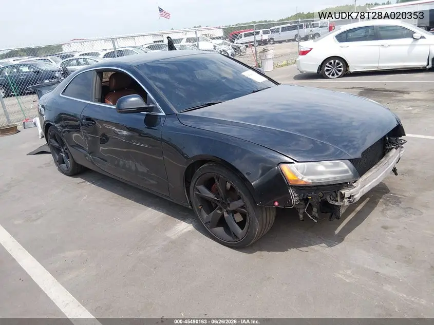 2008 Audi A5 3.2L VIN: WAUDK78T28A020353 Lot: 45490163