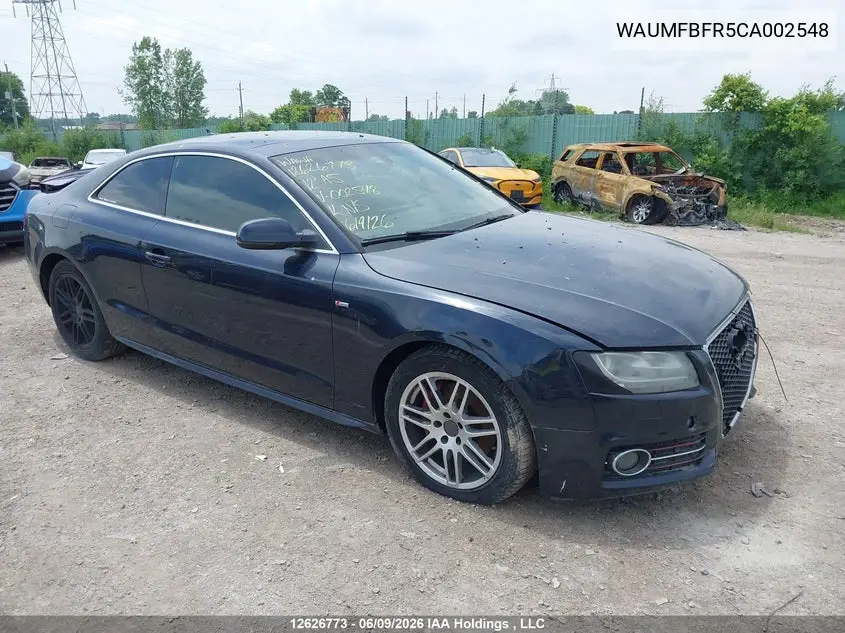 2012 Audi A5 2.0T Premium VIN: WAUMFBFR5CA002548 Lot: 12626773X