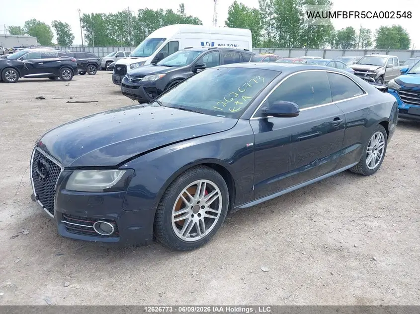 2012 Audi A5 2.0T Premium VIN: WAUMFBFR5CA002548 Lot: 12626773X