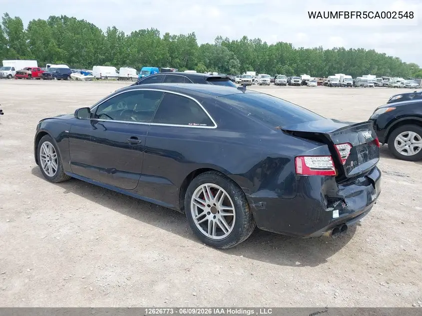 2012 Audi A5 2.0T Premium VIN: WAUMFBFR5CA002548 Lot: 12626773X