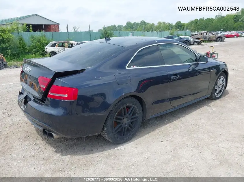 2012 Audi A5 2.0T Premium VIN: WAUMFBFR5CA002548 Lot: 12626773X