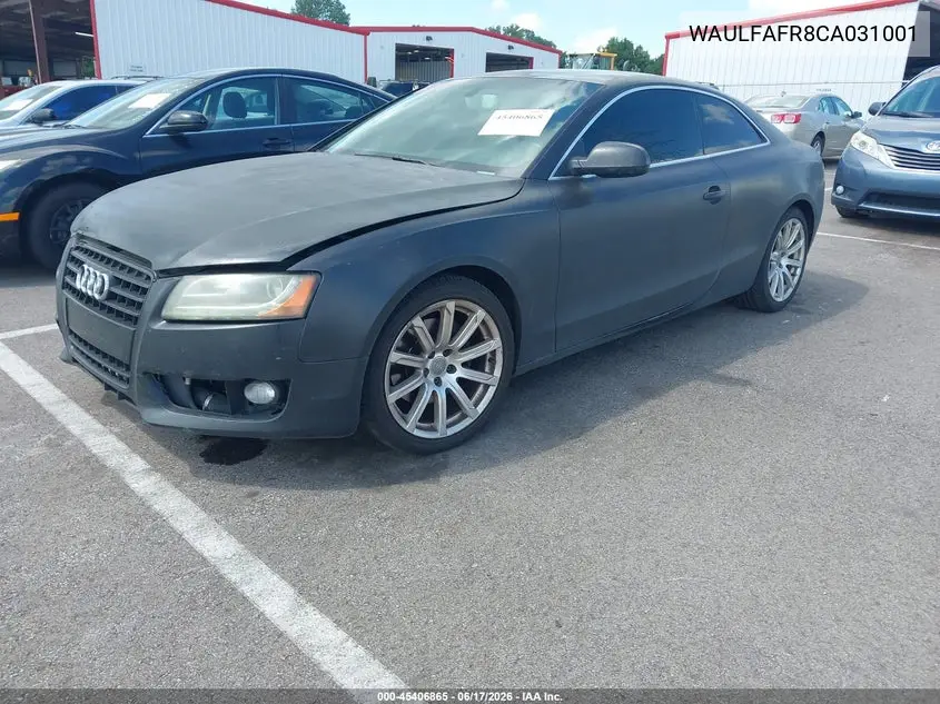 2012 Audi A5 2.0T Premium VIN: WAULFAFR8CA031001 Lot: 45406865