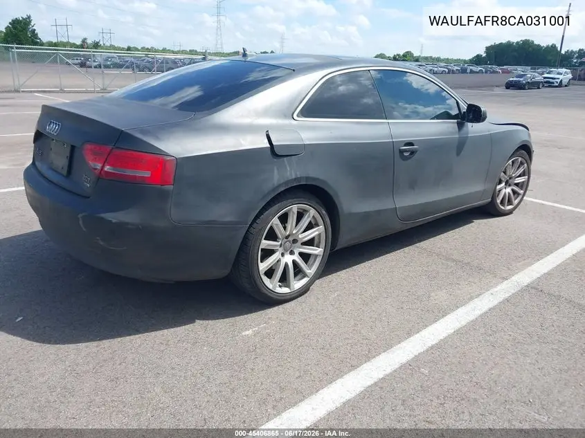2012 Audi A5 2.0T Premium VIN: WAULFAFR8CA031001 Lot: 45406865