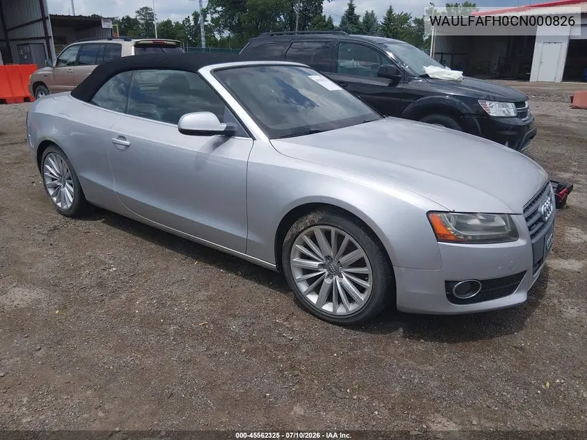 2012 Audi A5 2.0T Premium VIN: WAULFAFH0CN000826 Lot: 45562325