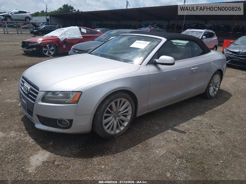 2012 Audi A5 2.0T Premium VIN: WAULFAFH0CN000826 Lot: 45562325