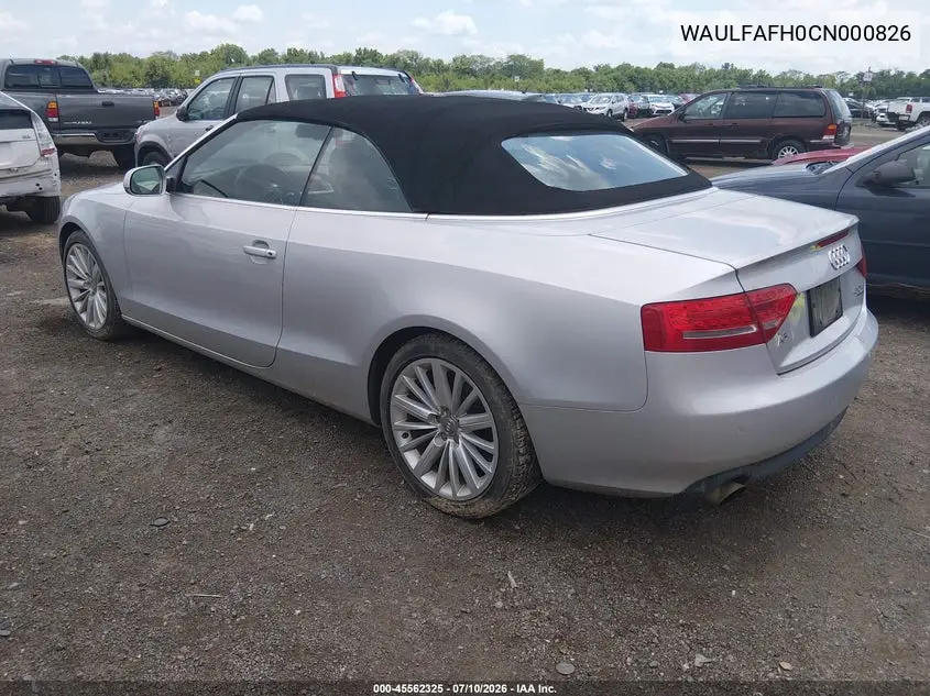 2012 Audi A5 2.0T Premium VIN: WAULFAFH0CN000826 Lot: 45562325