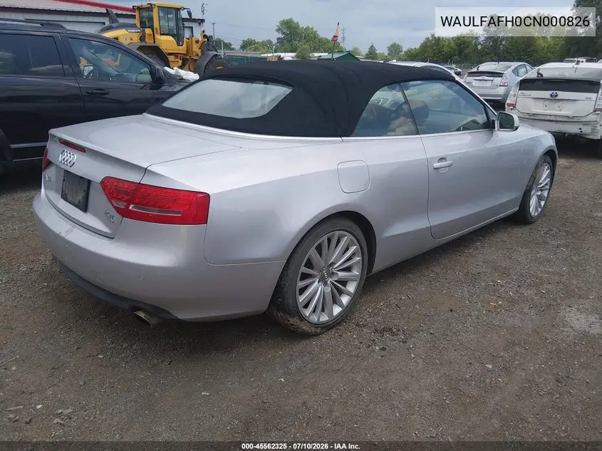 2012 Audi A5 2.0T Premium VIN: WAULFAFH0CN000826 Lot: 45562325