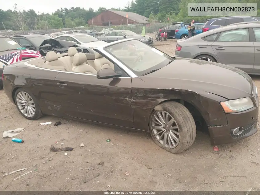 2012 Audi A5 2.0T Premium VIN: WAULFAFH8CN002873 Lot: 45616135