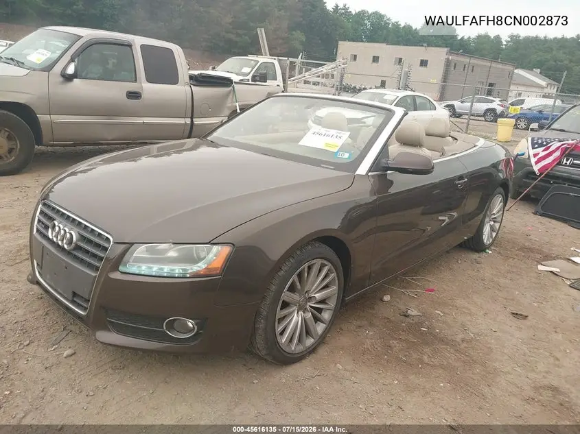 2012 Audi A5 2.0T Premium VIN: WAULFAFH8CN002873 Lot: 45616135