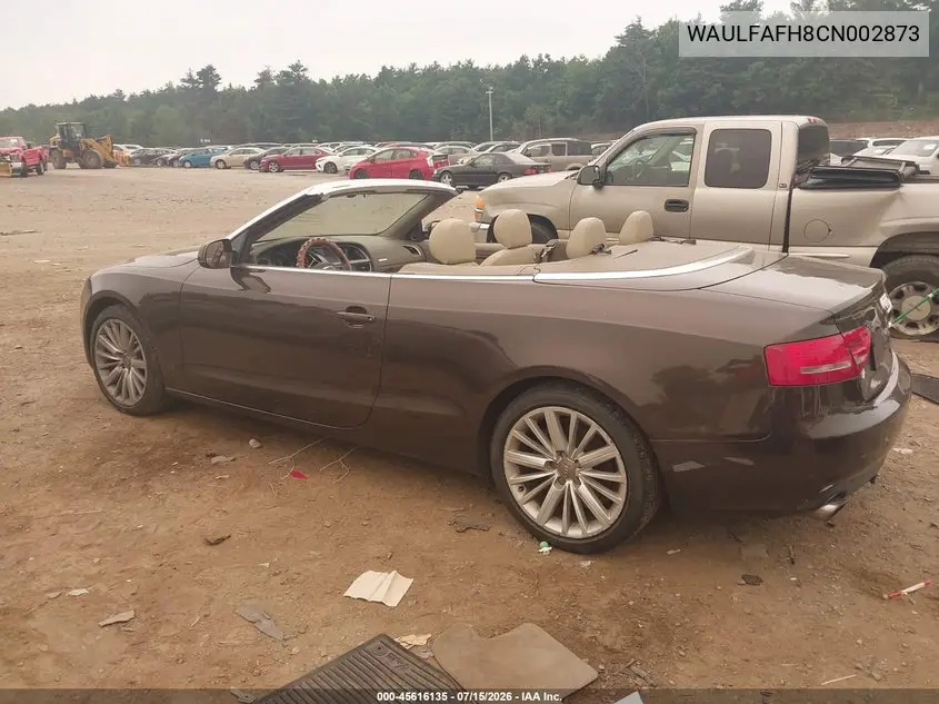2012 Audi A5 2.0T Premium VIN: WAULFAFH8CN002873 Lot: 45616135