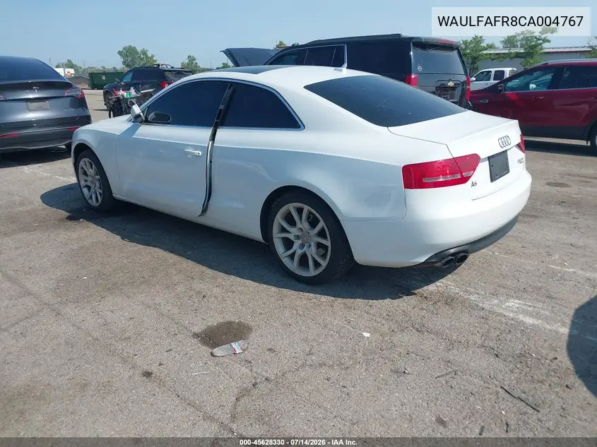 2012 Audi A5 2.0T Premium Plus VIN: WAULFAFR8CA004767 Lot: 45628330