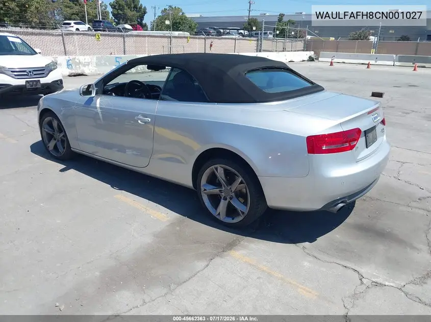 2012 Audi A5 2.0T Premium VIN: WAULFAFH8CN001027 Lot: 45662363