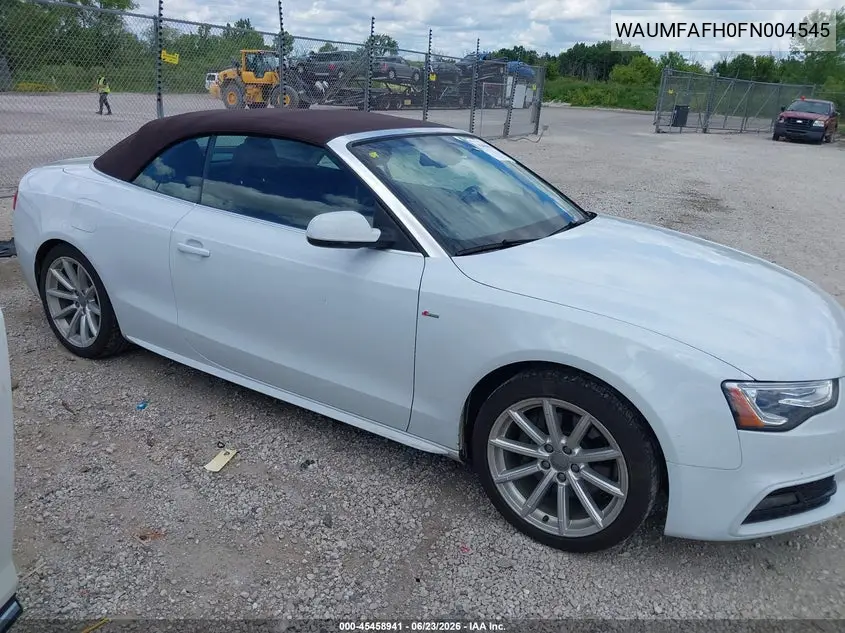 2015 Audi A5 2.0T Premium VIN: WAUMFAFH0FN004545 Lot: 45458941