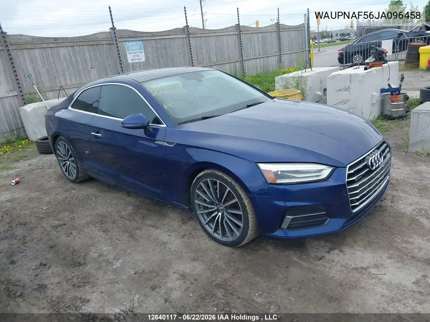 2018 Audi A5 Premium Plus VIN: WAUPNAF56JA096458 Lot: 12640117