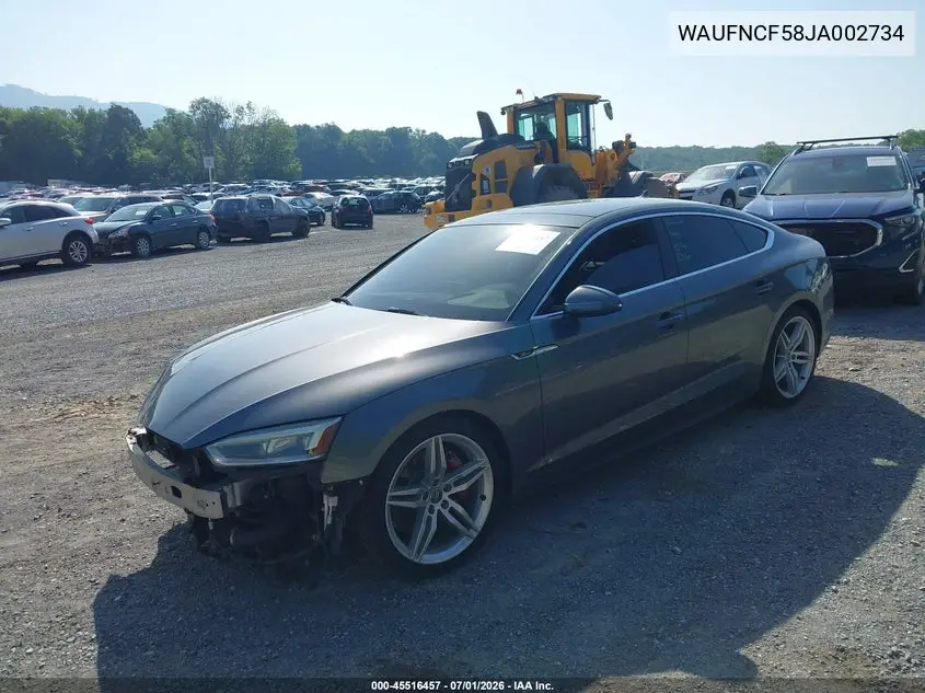 2018 Audi A5 2.0T Premium VIN: WAUFNCF58JA002734 Lot: 45516457