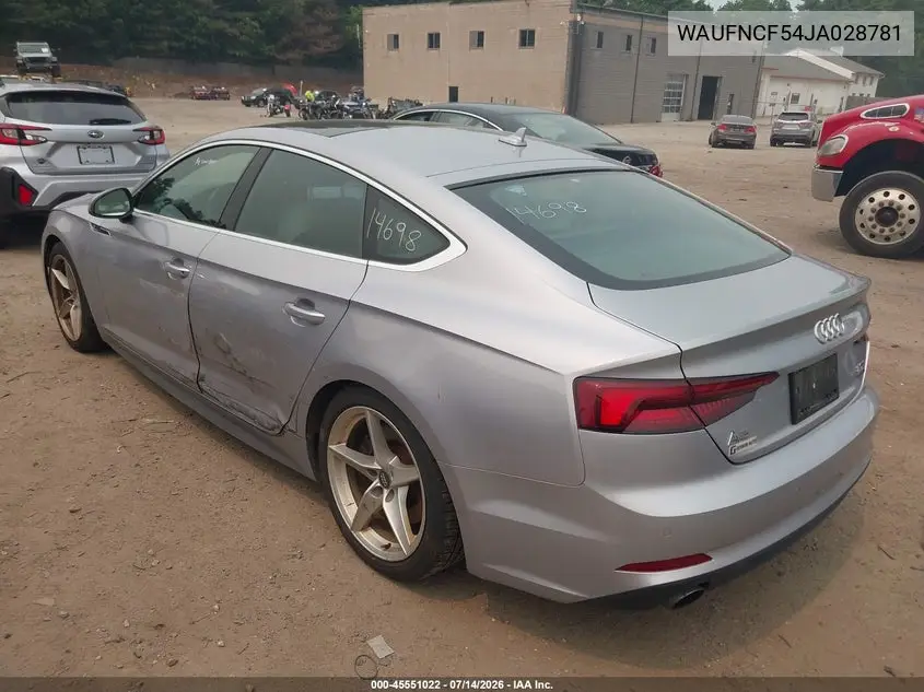 2018 Audi A5 2.0T Premium VIN: WAUFNCF54JA028781 Lot: 45551022