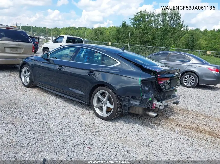 2018 Audi A5 2.0T Premium VIN: WAUENCF53JA061136 Lot: 45657872