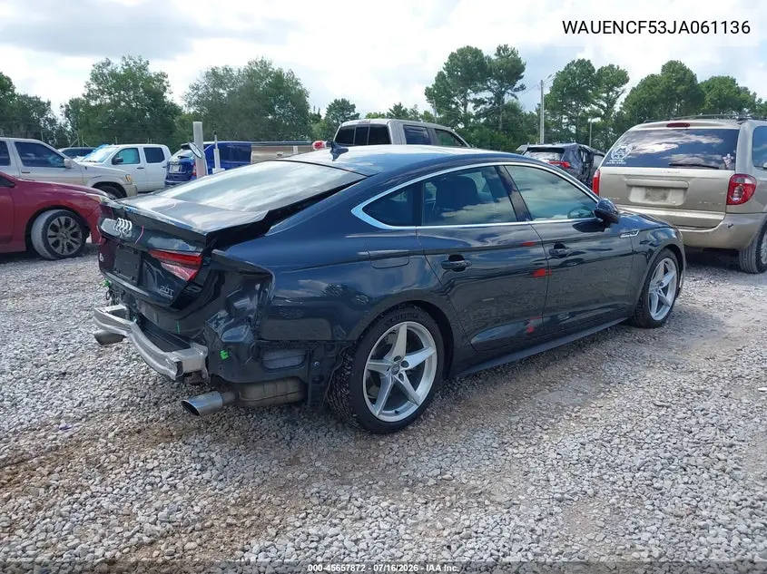 2018 Audi A5 2.0T Premium VIN: WAUENCF53JA061136 Lot: 45657872
