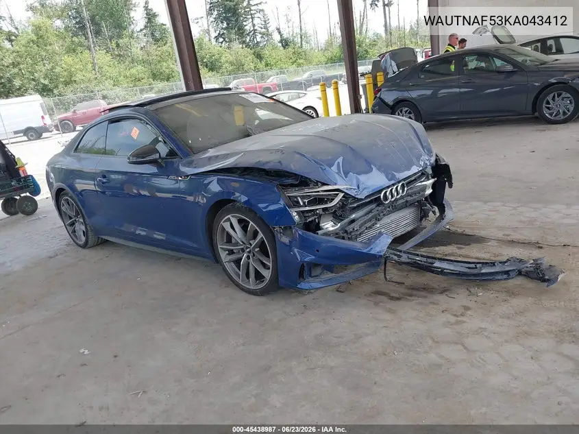 2019 Audi A5 45 Premium VIN: WAUTNAF53KA043412 Lot: 45438987