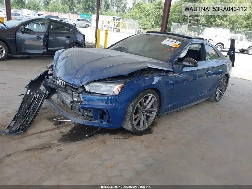 2019 Audi A5 45 Premium VIN: WAUTNAF53KA043412 Lot: 45438987