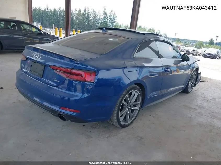 2019 Audi A5 45 Premium VIN: WAUTNAF53KA043412 Lot: 45438987