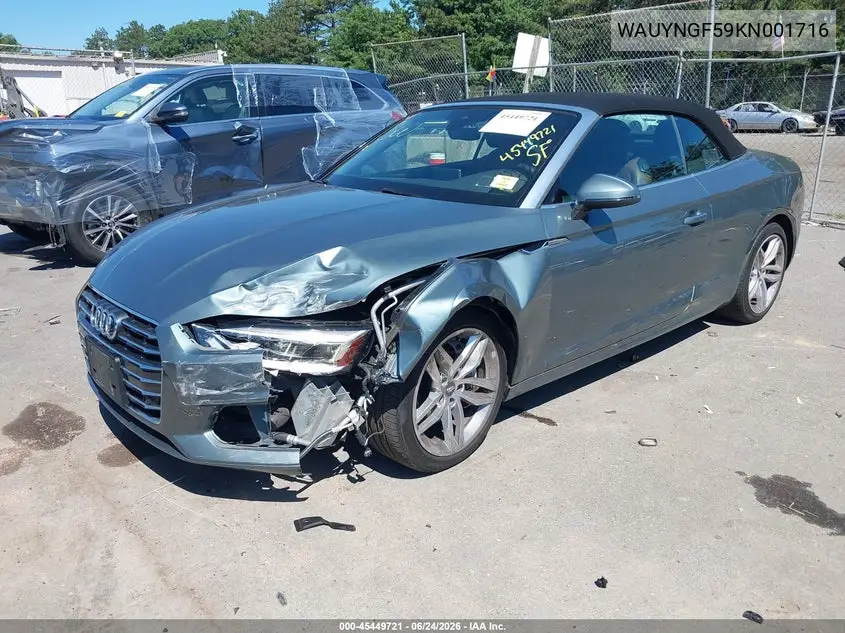 2019 Audi A5 45 Premium VIN: WAUYNGF59KN001716 Lot: 45449721